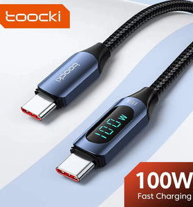 Toocki TQ-X03 5A PD100W Type-C to Type-C Cable Digital Display Support Fast Charging Data Transmission Tinned Copper Core Line 1M/2M Long for iPhone 15 15 Plus for Huawei Pura 70 Ultra for Samsung Galaxy Z Flip 6