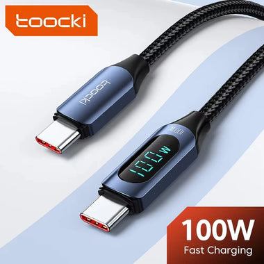 Toocki TQ-X03 5A PD100W Type-C to Type-C Cable Digital Display Support Fast Charging Data Transmission Tinned Copper Core Line 1M/2M Long for iPhone 15 15 Plus for Huawei Pura 70 Ultra for Samsung Galaxy Z Flip 6