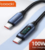 Toocki TQ-X03 5A PD100W Type-C to Type-C Cable Digital Display Support Fast Charging Data Transmission Tinned Copper Core Line 1M/2M Long for iPhone 15 15 Plus for Huawei Pura 70 Ultra for Samsung Galaxy Z Flip 6