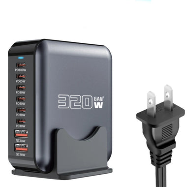 [GaN Tech] Bakeey 320W 8-Port USB PD Charger 2USB-A+6USB-C PD2.0 QC SCP FCR AFC Apple2.4 Fast Charging Desktop Charging Station for iPhone 16 16 Pro 15 14 13 Pro Max for HUAWEI for SAMSUNG for OPPO