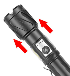 Bikight  Powerful Zoomable Flashlight with COB Sidelight with 18650 Battery Magnet Tail, High Power Tactical Torch USB Rechargeable LED Lantern