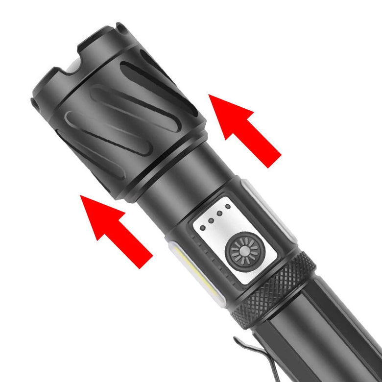 Bikight  Powerful Zoomable Flashlight with COB Sidelight with 18650 Battery Magnet Tail, High Power Tactical Torch USB Rechargeable LED Lantern