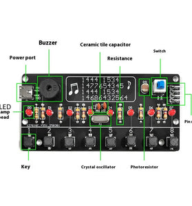 Electronic Piano Kit 8-key Interface Three-tone 14 built-in Songs LED Lighting Effect 5V Power Supply DIY  Music Module Learning Kit