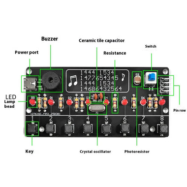 Electronic Piano Kit 8-key Interface Three-tone 14 built-in Songs LED Lighting Effect 5V Power Supply DIY  Music Module Learning Kit