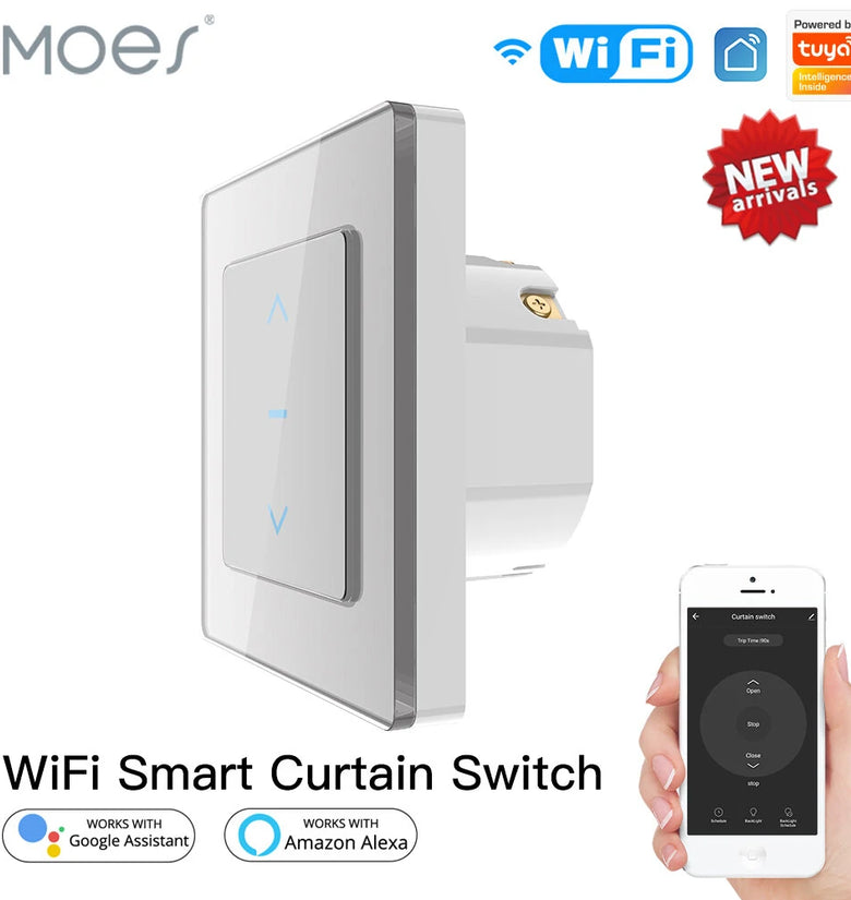 WiFi Smart Curtain Switch Touch Design for Motorized Curtains and Roller Blinds work with Tuya Smart Life App Alexa Google