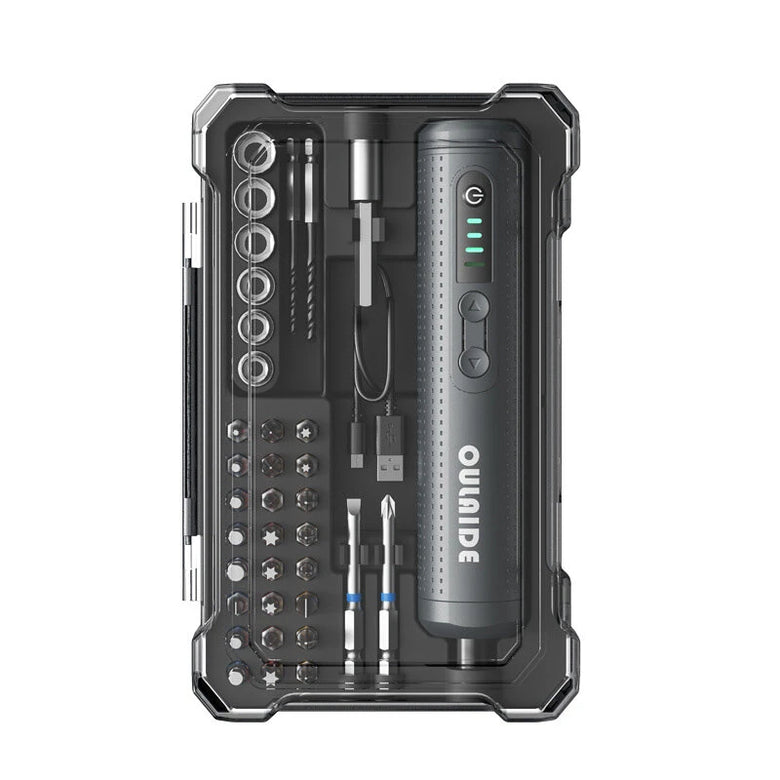 OULAIDE 8.8F Electric Screwdriver Set Rechargeable 2000mAh Type-C Portable Power Tools with LED Light 28 Bits Home Repair Kit
