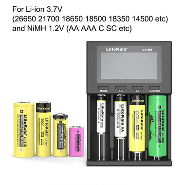 LiitoKala Lii-M4  4slot 5V 2A 18650 Charger LCD Display Universal Smart Charger Test Capacity 26650 18650 21700 AA AAA Battery Charger