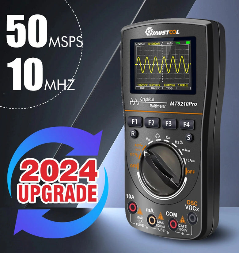 Mustool 10MHz Bandwidth 50Msps Sampling Rate MT8210PRO Auto Oscilloscope with High-Frequency Testing ACV Precision Measurement Auto Sleep Function for Energy Efficiency
