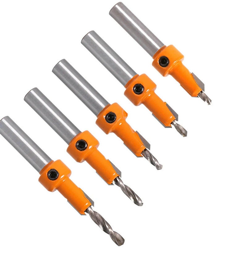 Drillpro 5Pcs Carbide Tip 8mm Shank HSS Woodworking Countersink Router Bit Set Screw Extractor Remon Demolition for Wood Milling Cutter