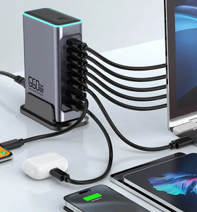 [GaN Tech] Bakeey WLX-F8L 660W 8-Port USB PD Charger 2USB-A+6USB-C PD QC3.0 FCP AFC Fast Charging with RGB Light Desktop Charging Station EU Plug US Plug for iPhone 16 16 Pro 15 14 13 Pro Max for Huawei Pura X for Xiaomi 15pro