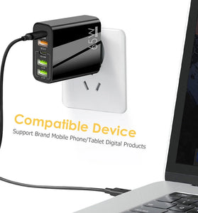 F002 65W 5-Port USB PD Charger 3USB-A+2USB-C Fast Charging Wall Charger Adapter EU Plug for iPhone 12 13 14 14 Pro for Samsung Galaxy S23 for Redmi K60 for Oppo Reno9