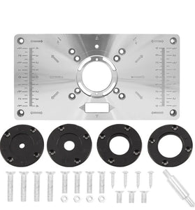 Router Table Insert Plate Aluminum Cast Iron For Trimmer Router With 4 Milling Cutter Dust Cover Woodworking Carving Machine Inverted Plate