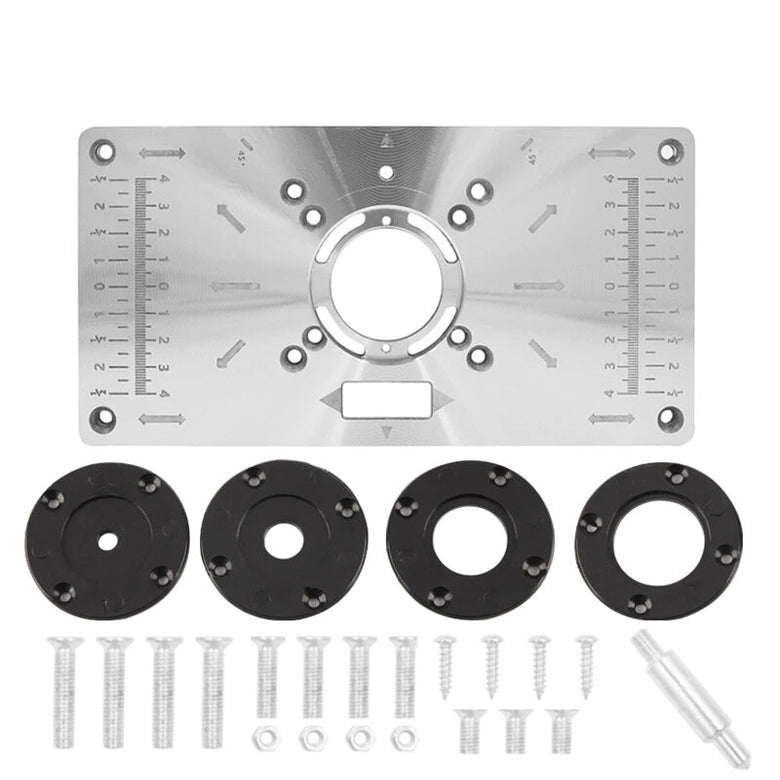 Router Table Insert Plate Aluminum Cast Iron For Trimmer Router With 4 Milling Cutter Dust Cover Woodworking Carving Machine Inverted Plate