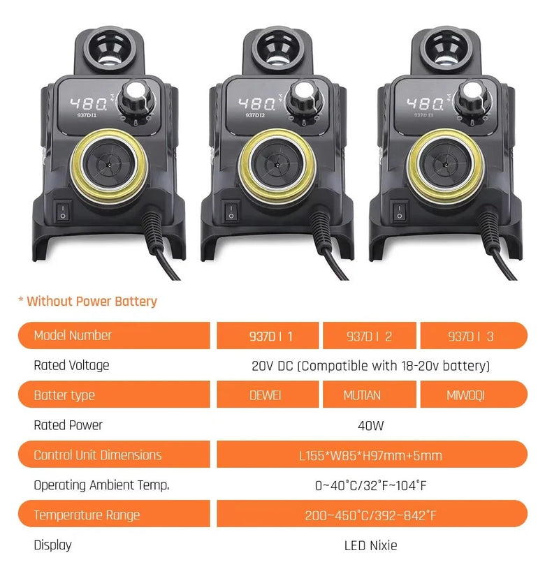 937D-I Cordless Soldering Station with Adjustable Temperature 20V DC 40W LED Display for Precision Welding Fit For DEWALT/MAKIT Battery 18/20V