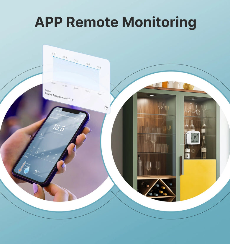 Moes Tuya WiFi Smart Temperature Humidity Sensor with 1M External Sensor Cable Probe APP Remote Monitor Work with Alexa Google Home