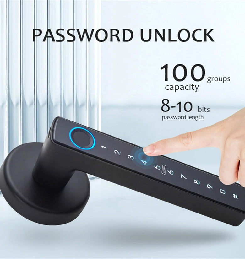 WAFU WF-F6 Tuya Smart Fingerprint Door Lock Aluminum Alloy Keyless Entry 5 Unlock Methods App Control Anti-Peep Password IC Card Key Type-C Emergency Power High Security NFC Function