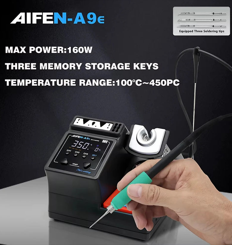 AIFEN A9E Soldering Station 160W 100C-450C Adjustable Temperature Rework Station T245 Handle with Cleaning Tools and Multi Compatible Soldering Tips