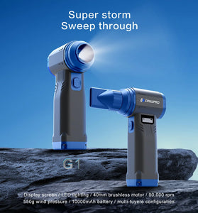 Drillpro G1 Cordless 550g Wind Pressure Turbo Fan 10,000mAh Battery  9 Speed Settings 90,000RPM Brushless Motor Powerful Handheld Air Blower Multi Nozzle