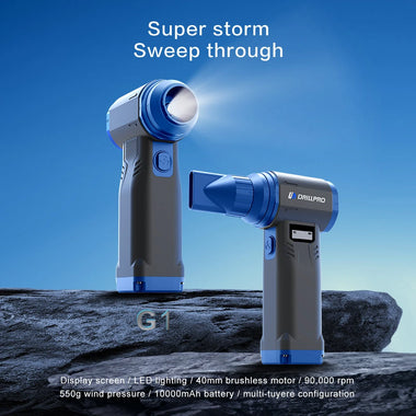 Drillpro G1 Cordless 550g Wind Pressure Turbo Fan 10,000mAh Battery  9 Speed Settings 90,000RPM Brushless Motor Powerful Handheld Air Blower Multi Nozzle