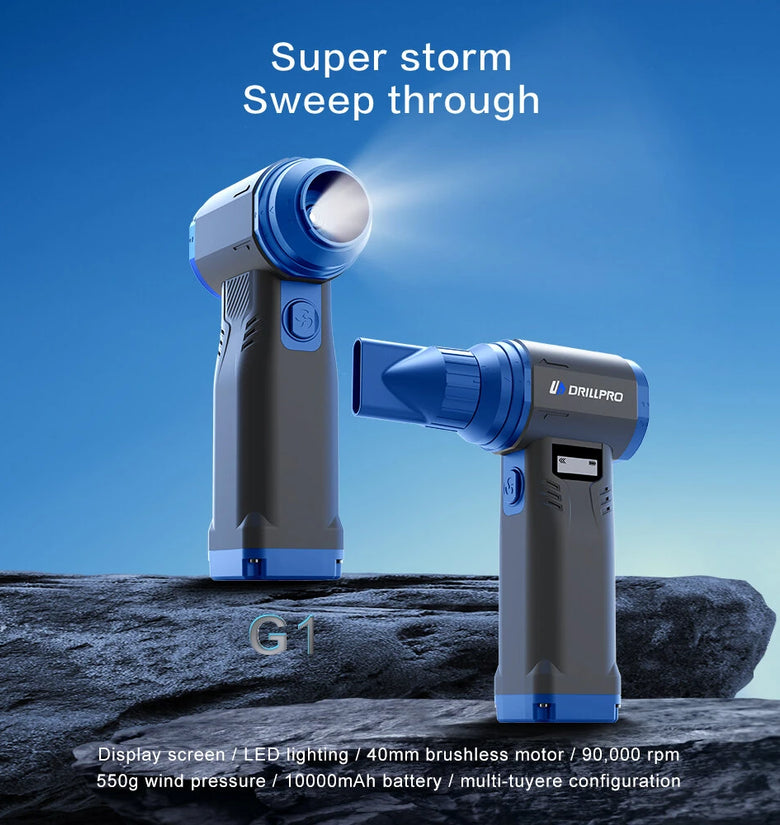 Drillpro G1 Cordless 550g Wind Pressure Turbo Fan 10,000mAh Battery  9 Speed Settings 90,000RPM Brushless Motor Powerful Handheld Air Blower Multi Nozzle