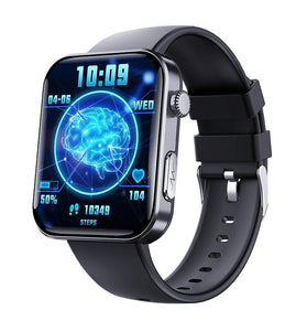F300 2.1-inch HD Screen ECG Non-invasive Blood Glucose Testing Blood Component Analysis bluetooth Call Heart Rate Blood Pressure Blood Oxygen Monitor Sleep Monitoring SOS Function Multi-sport Modes IP67 Waterproof Smart Watch