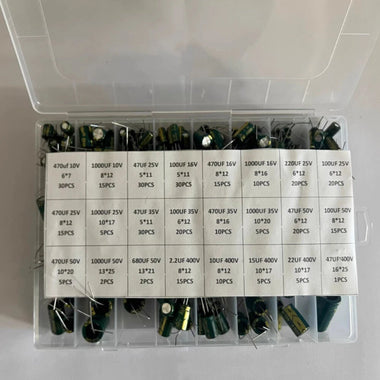 335Pcs Aluminum Electrolytic Capacitor Kit 24Values 10V-400V Capacitors Assortment Kit 2.2UF 22UF 10UF 47UF 100UF 470UF 1000UF