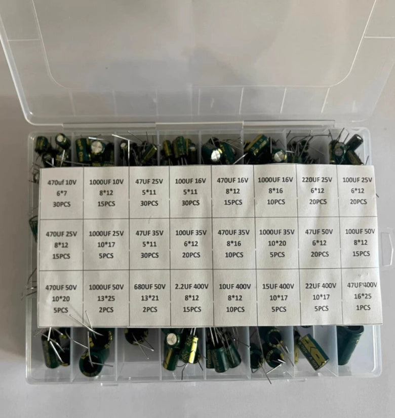 335Pcs Aluminum Electrolytic Capacitor Kit 24Values 10V-400V Capacitors Assortment Kit 2.2UF 22UF 10UF 47UF 100UF 470UF 1000UF