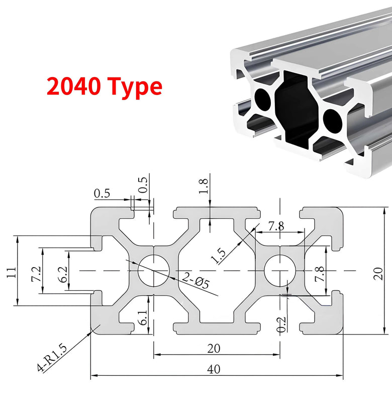 1PC T-slot 2040 Aluminum Profile EU Standard Extrusion 500mm Linear Rail for CNC 3D Printer Woodworking DIY