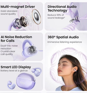 HAYLOU Airfree TWS Earclips Earbuds bluetooth 5.4 Earphone 360 Spatial Audio Directional AI Call Noise Reduction 28H Playback LED Digital Display Sports Headphones