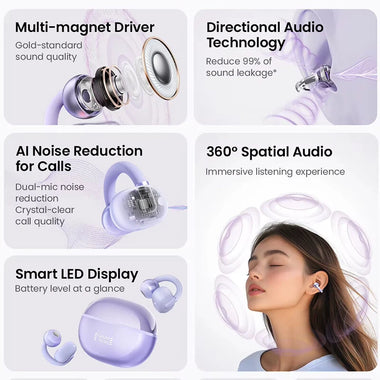 HAYLOU Airfree TWS Earclips Earbuds bluetooth 5.4 Earphone 360 Spatial Audio Directional AI Call Noise Reduction 28H Playback LED Digital Display Sports Headphones
