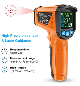 MESTEK Advanced Infrared Thermometer IRO2C Wide Temperature Range (-50C to 800C) Adjustable Emissivity 12-Point Laser Inverted Color Screen HD Backlight Accurate Measurements Ideal for Industrial HVAC and Home Use