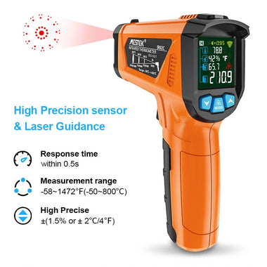 MESTEK Advanced Infrared Thermometer IRO2C Wide Temperature Range (-50C to 800C) Adjustable Emissivity 12-Point Laser Inverted Color Screen HD Backlight Accurate Measurements Ideal for Industrial HVAC and Home Use