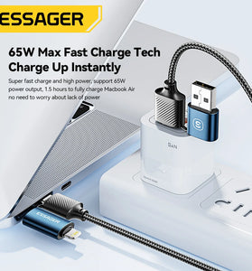 ESSAGER ES-X49 3A 65W USB-A/Type-C to Type-C/iP Cable Fast Charging Data Transmission Copper Core Line 1M Long for iPhone 15 14 13 for Huawei Mate60 Pro for Samsung Galaxy Z Flip4 for Xiaomi 13pro