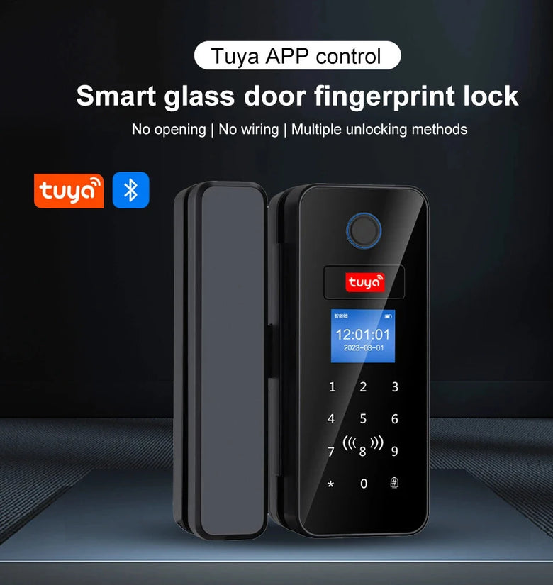 B13 Tuya Smart Fingerprint Door Lock Biometric Double Hook Bluetooth Wifi IC Card App Control 100 Fingerprint Capacity LED Display Remote Access