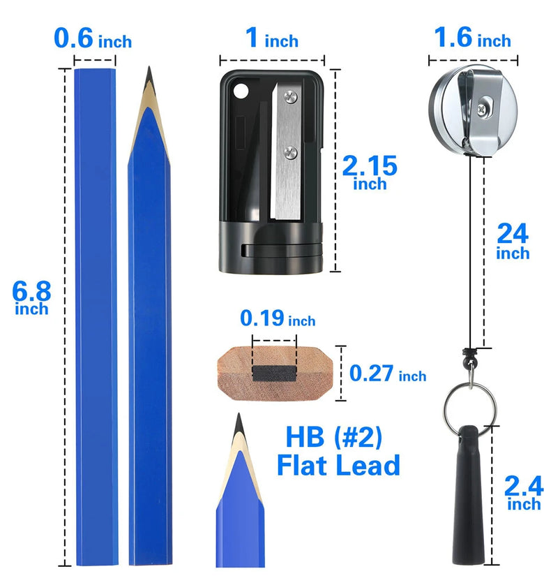 14Pcs Carpenter Pencils 7 Inch Flat Octagonal HB Carpenter Marking Pencils with Pencil Sharpener and Silicone Heavy Duty Retractable Pen Holder for Woodworking Marking Tool