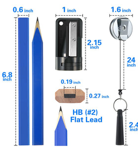 14Pcs Carpenter Pencils 7 Inch Flat Octagonal HB Carpenter Marking Pencils with Pencil Sharpener and Silicone Heavy Duty Retractable Pen Holder for Woodworking Marking Tool