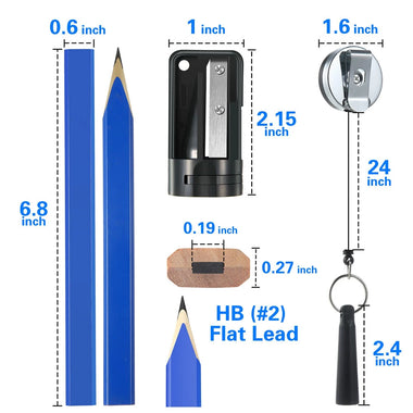 14Pcs Carpenter Pencils 7 Inch Flat Octagonal HB Carpenter Marking Pencils with Pencil Sharpener and Silicone Heavy Duty Retractable Pen Holder for Woodworking Marking Tool