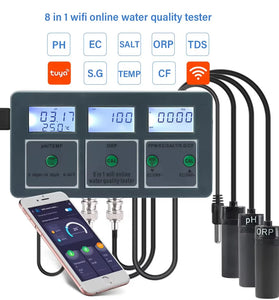 8 in 1 Tuya WiFi Smart PH Meter Data Logger Temp TDS Salinity S.G. EC ORP Water Tester Monitor Analyzer for Aquariums Pool Hydroponics