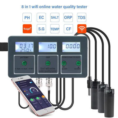 8 in 1 Tuya WiFi Smart PH Meter Data Logger Temp TDS Salinity S.G. EC ORP Water Tester Monitor Analyzer for Aquariums Pool Hydroponics