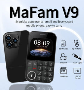 MaFam V9 Mini 2G GSM 2.01 Inch Dual SIM Card Dual Standby 790mAh FM Big Buttons Blacklist Speed Dial LED Flashlight Type-C Mobile Phone