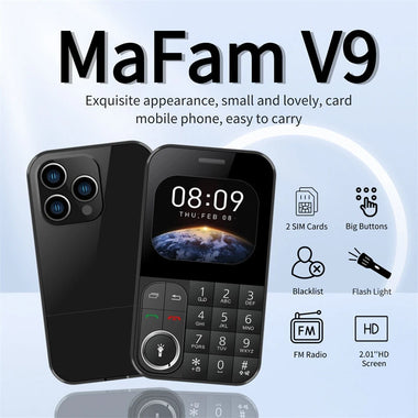 MaFam V9 Mini 2G GSM 2.01 Inch Dual SIM Card Dual Standby 790mAh FM Big Buttons Blacklist Speed Dial LED Flashlight Type-C Mobile Phone