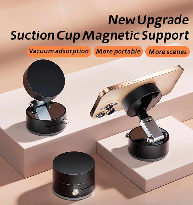 Foldable Magnetic Vacuum Phone Holder 360 Electric Suction Car Mount Double-Sided Swivel Stand for Car Mirror Gym Kitchen