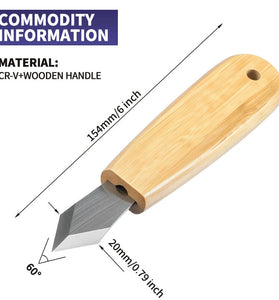 Wood Carving Knife CR-V Steel Blade 60 Angle 154mm Total Length Ergonomic Wooden Handle Woodworking Tool