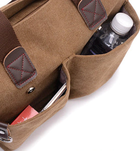 Retro Canvas Hand Laptop Briefcase Simple Casual Men Shoulder Crossbody Bag for Work Daily Travel Use