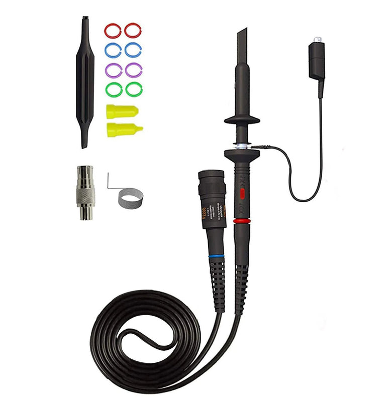 Universal Oscilloscope Probe with Accessories Kit High Performance Oscilloscope Probe Set 500MHz 300MHz 200MHz BNC Connector Dual Attenuation Modes 10:1 1:1 Gold Plated Pins Wide Compatibility Full Accessory Kit