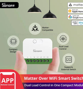 SONOFF MINI-2GS MINI DUO 2-Gang Matter Over WiFi Smart Switch Dual Load Control Detach Relay Mode Compatible Alexa Apple Home