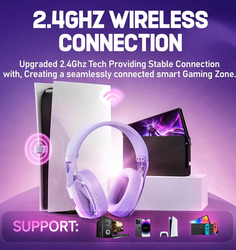 Picun G1 Wireless Headset bluetooth Gaming Headset 40mm Driver 3D Spatial Audio Low Gaming Delay 30H Battery Life Gamer Headphones with ENC HD Mic