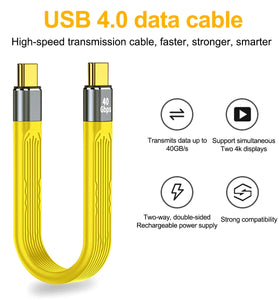 PD100W USB4.0 Data Cable USB-C Male to Type-C Male/Female FPC Short Cable 40Gbps Fast Charging Data Transmission Copper Core Line for Phone Laptop Tablet