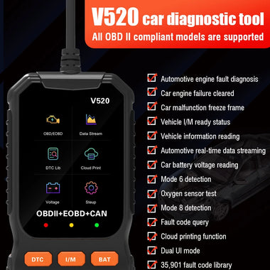 V520 2.8 Inches Screen Professional Car Diagnostic Scanner Full OBD2 Car Scanner Diagnostic Scan Tool Automotive Engine Fault Diagnosis