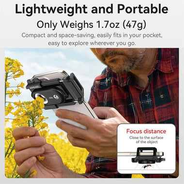 APEXEL 3in1 100X/150X/200X Mobile Phone Microscope Lens Macro Magnifier Kits High Magnification CPL Polarized Lenses 12 LED Adjustable Modes  6 Ultraviolet Lights